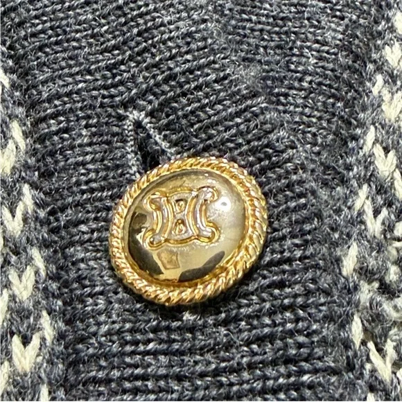 Celine Vintage Navy Herringbone Cardigan Sweater - Picture 3 of 9